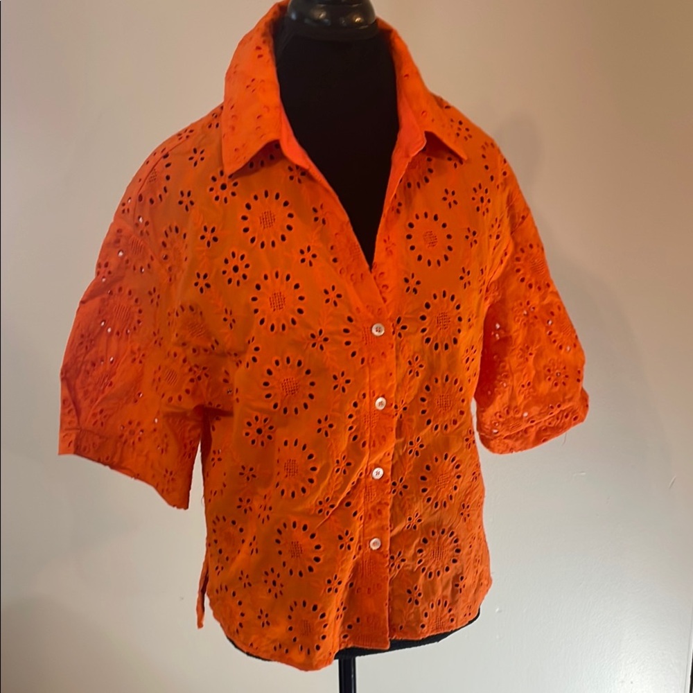 MELLODAY Orange Eyelet Blouse